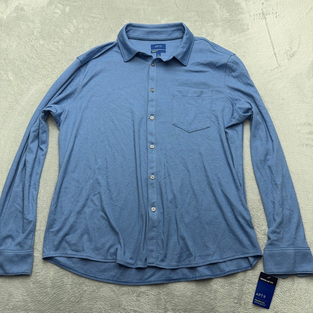 NEW Apt. 9 Button Down Mens XXL Blue Flex Regular Fit Untucked Long Sleeve